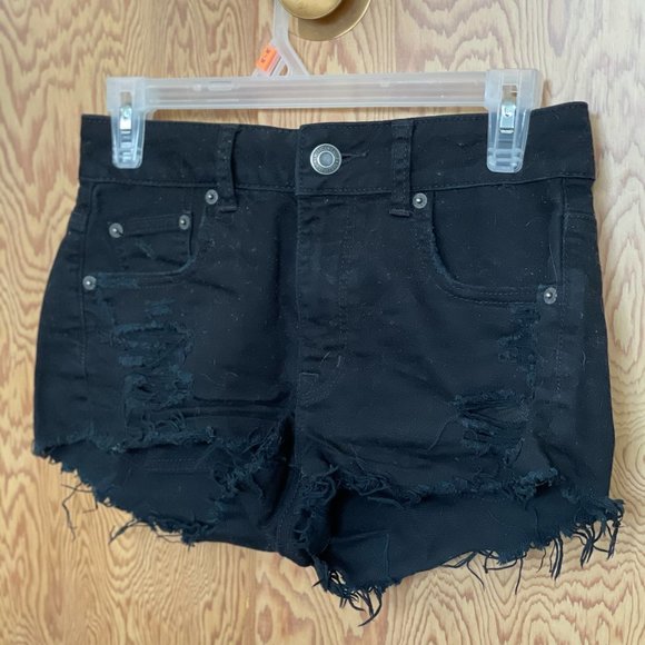 American Eagle Black Ripped Jean Shorts - Picture 1 of 2